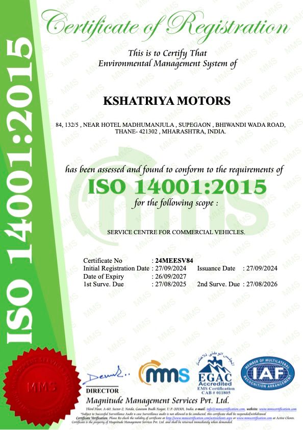 Kshatriya Motors ISO certificate 2