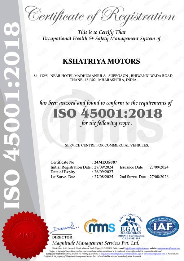 Kshatriya Motors ISO certificate 3